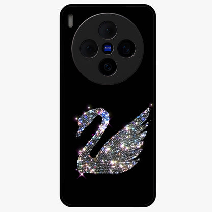 Starlit Swan Grace Glass Case showing flat back view with graceful swan artwork under starry sky and glossy glass finish.