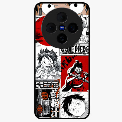 Strawhat Chaos Panels Glass Case showing flat back view with anime inspired chaos panel artwork and glossy glass finish.