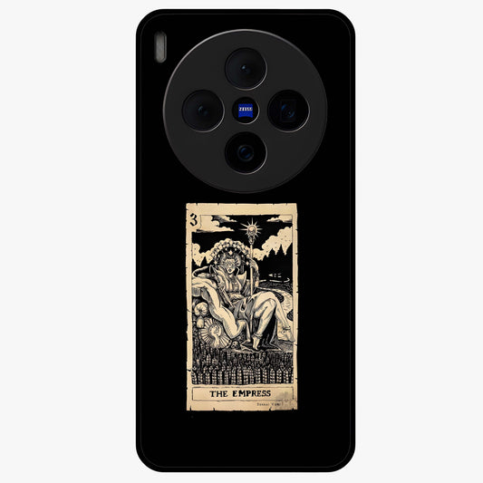 The Empress Glass Case showing flat back view with regal feminine artwork and glossy glass finish.