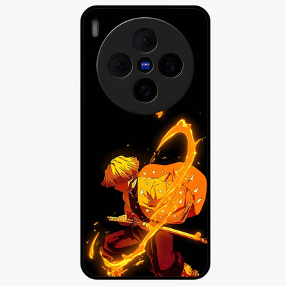 Thunder Flame Execution Glass Case showing flat back view with powerful flame and lightning artwork and glossy glass finish.