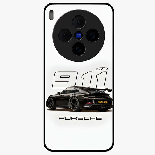 Turbo Legacy Icon Glass Case showing flat back view with iconic sports car inspired artwork and glossy glass finish.