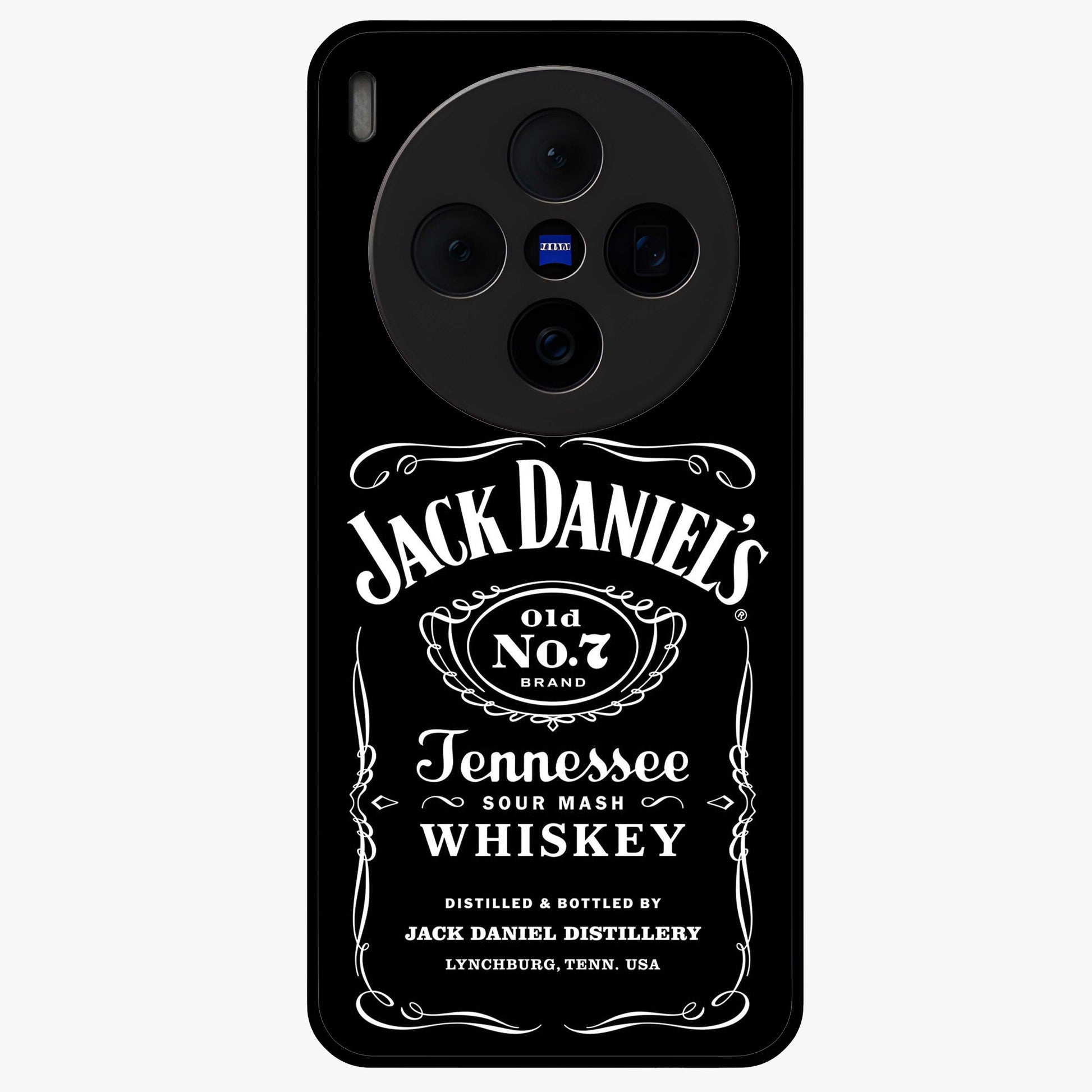 Vintage Whiskey Heritage Glass Case showing flat back view with classic whiskey inspired artwork and glossy glass finish.