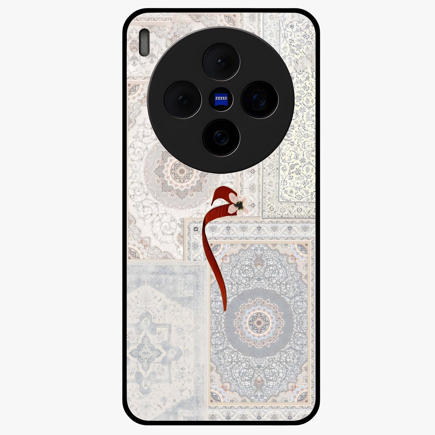 White Aesthetic Bow Glass Case showing flat back view with minimal bow artwork and glossy glass finish.