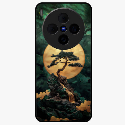 Zen Moon Rise Glass Case showing flat back view with calm moonrise artwork and glossy glass finish.
