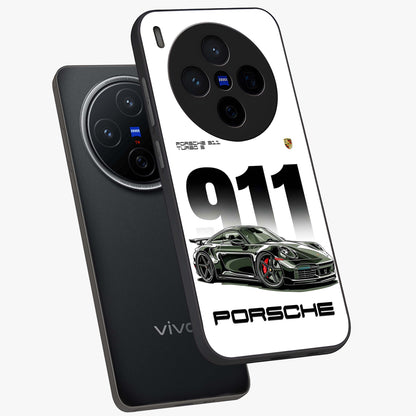 911 Turbo Dominance Glass Case displayed in premium angled mockup highlighting sporty car illustration and sleek glass surface.