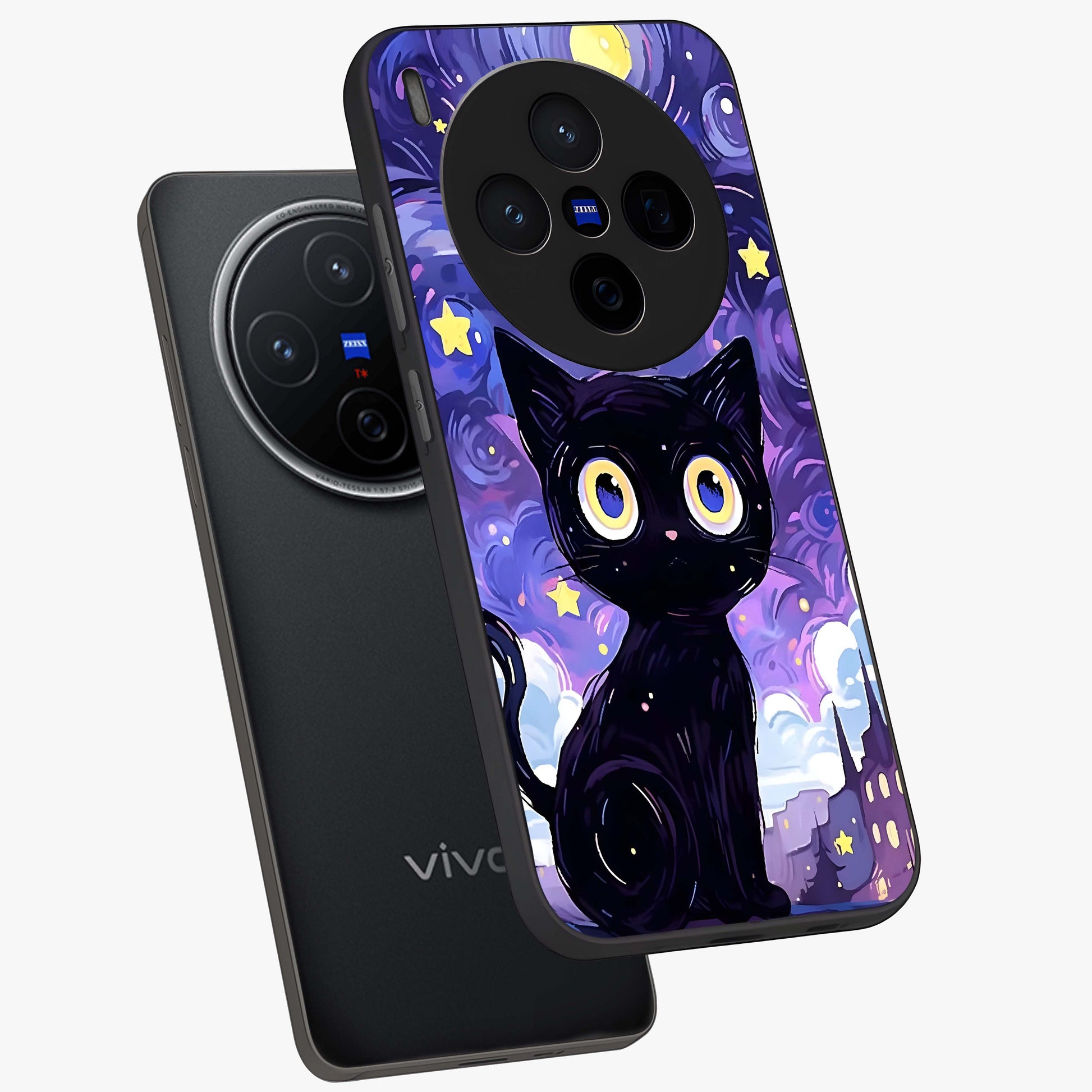 Abstract Cat Art Glass Case displayed in angled mockup highlighting modern abstract cat artwork and sleek glass surface.