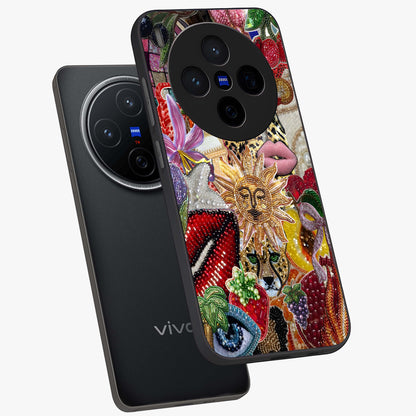 Beaded Fashion Jungle Glass Case displayed in angled mockup highlighting colorful fashion bead design and artistic pattern.