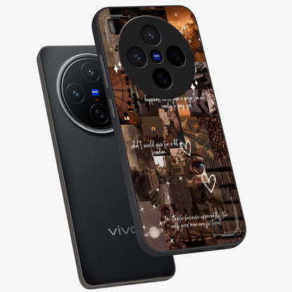 Bittersweet Aesthetic Chaos Glass Case displayed in angled mockup highlighting expressive abstract artwork and edgy aesthetic theme.