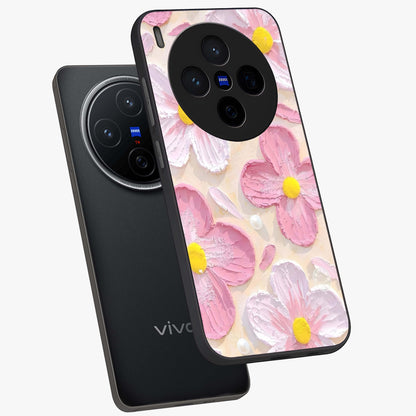 Blush Bloom Texture Glass Case displayed in angled mockup highlighting subtle bloom pattern with aesthetic pastel design.