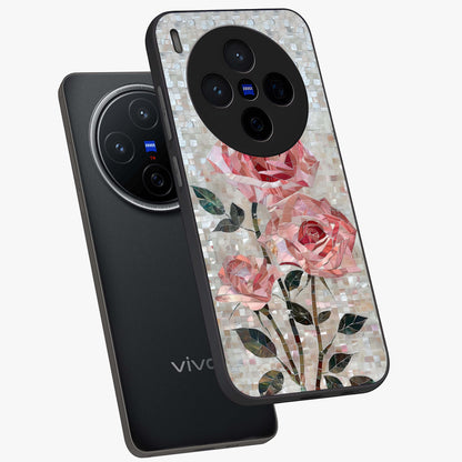 Blush Mosaic Bloom Glass Case displayed in angled mockup highlighting artistic mosaic flower pattern with aesthetic design.