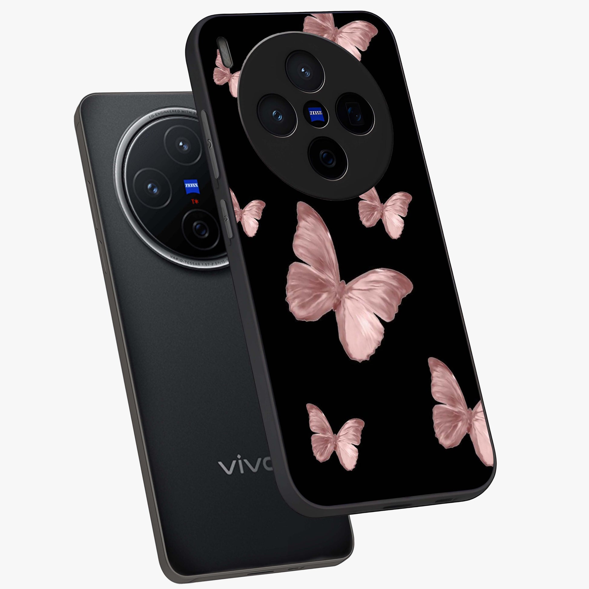 Butterfly Pattern Glass Case displayed in angled mockup highlighting delicate butterfly design and aesthetic pattern style.