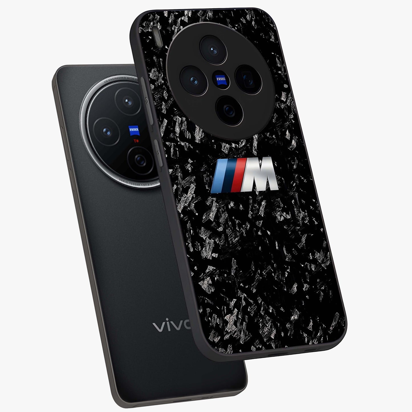 Carbon Speed Mark Glass Case displayed in angled mockup highlighting racing inspired carbon design and sleek aesthetic style.
