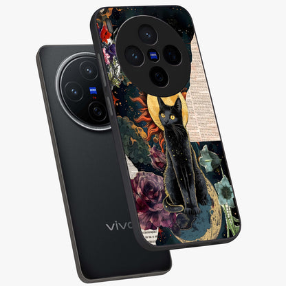 Celestial Black Cat Glass Case displayed in angled mockup highlighting cosmic black cat design with celestial aesthetic.