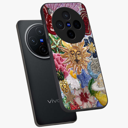 Celestial Floral and Playful Glass Case displayed in angled mockup highlighting playful floral design with dreamy celestial elements.