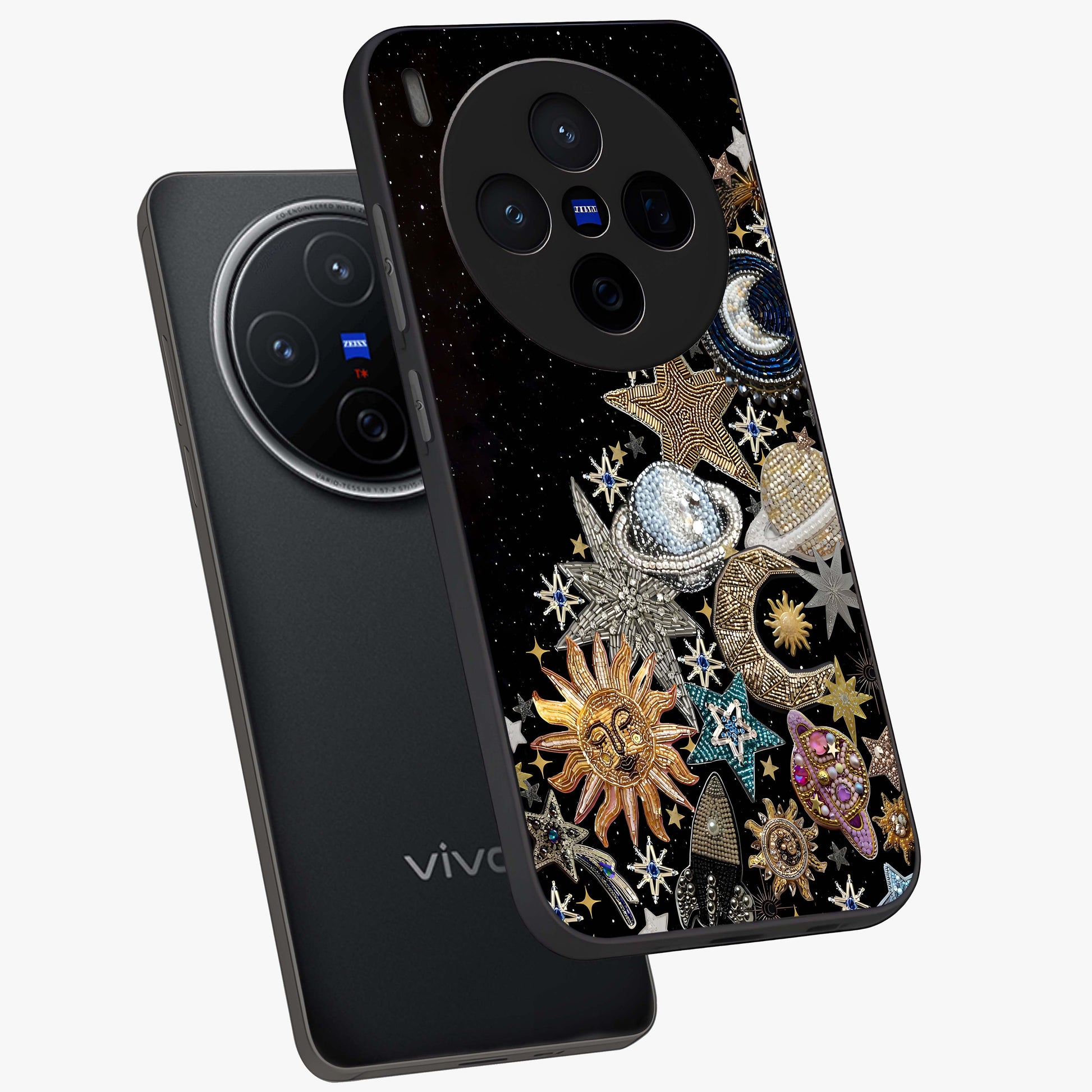 Cosmic Sparkle Dreams Glass Case displayed in angled mockup highlighting dreamy star sparkle design with celestial aesthetic.