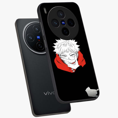 Crimson Chaos Smile Glass Case displayed in angled mockup highlighting edgy crimson smile design with graphic aesthetic.