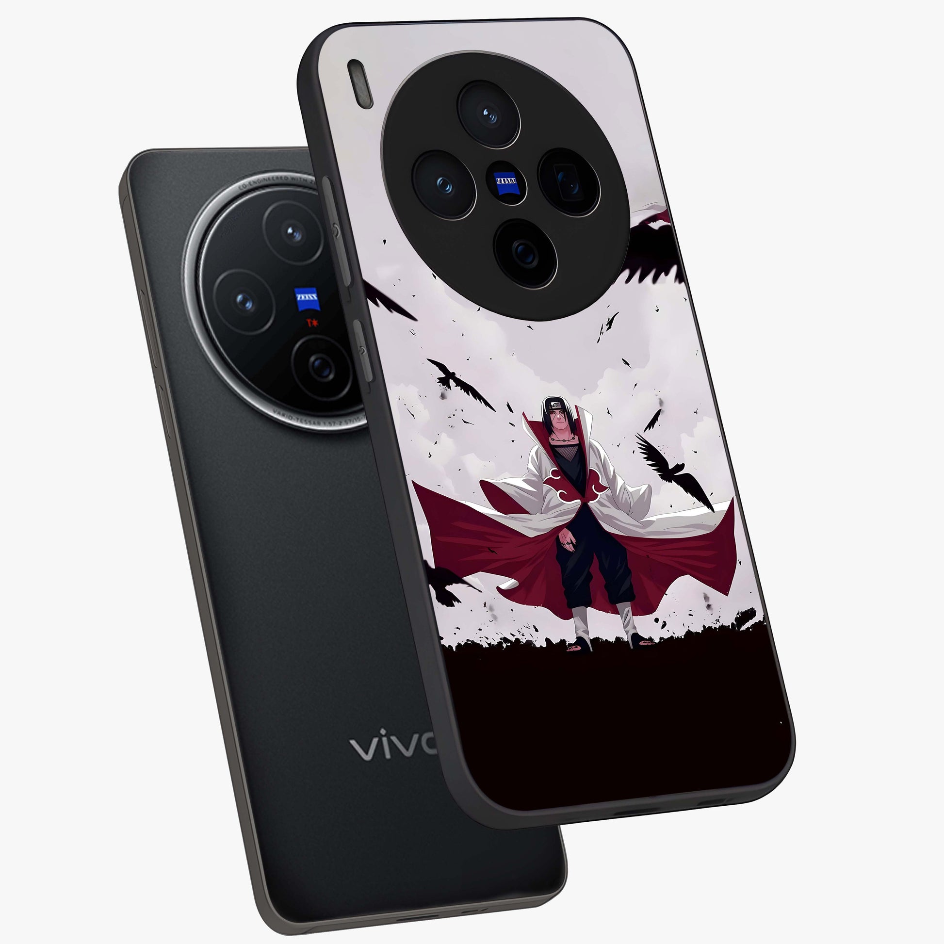 Crimson Crow Ascension Glass Case displayed in angled mockup highlighting powerful crow illustration with dark crimson aesthetic.