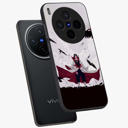 Crimson Crow Ascension Glass Case displayed in angled mockup highlighting powerful crow illustration with dark crimson aesthetic.