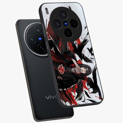Crimson Crow Illusion Glass Case displayed in angled mockup highlighting mysterious crow graphic with dark aesthetic style.