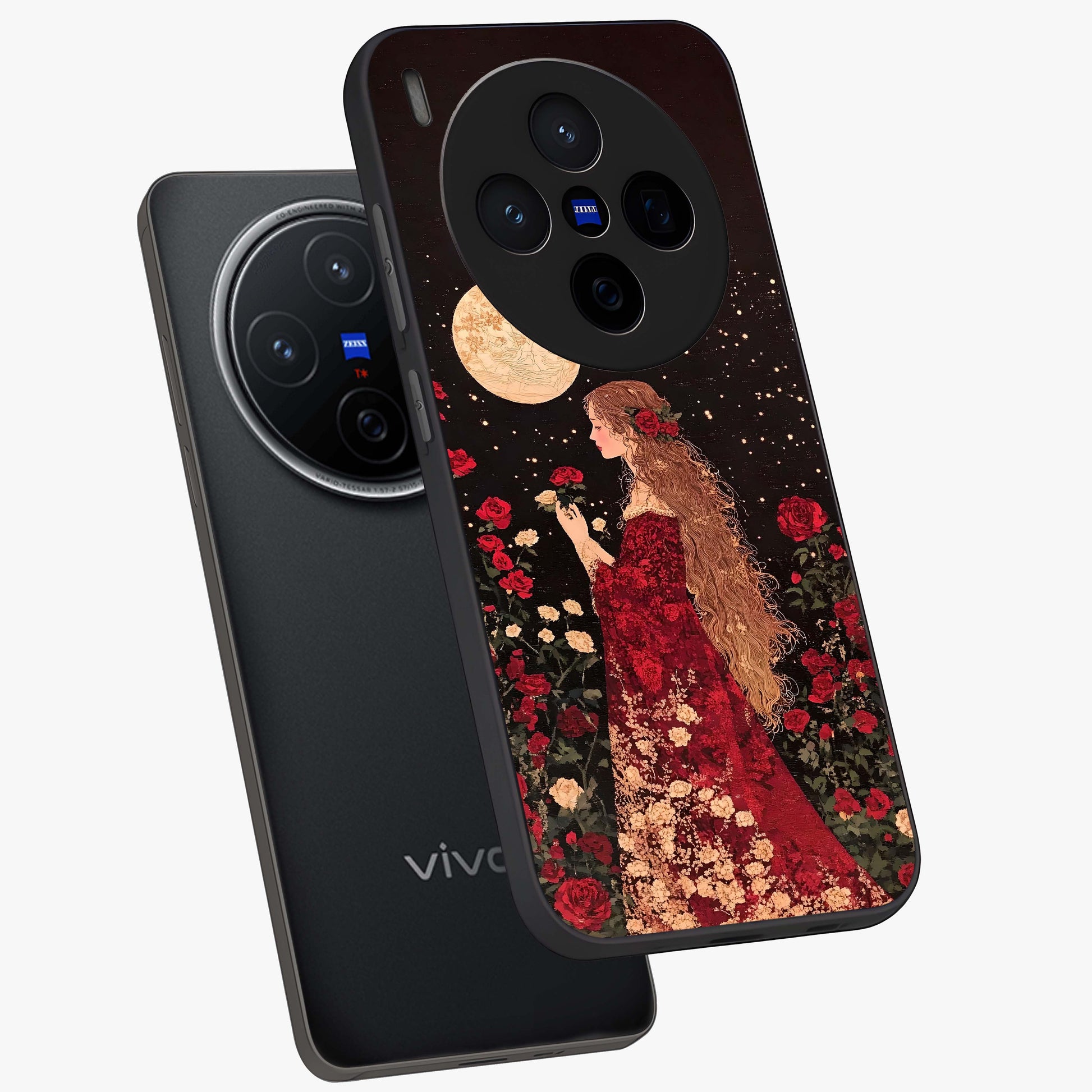 Crimson Dreams Glass Case displayed in angled mockup highlighting soft crimson aesthetic design with artistic theme.