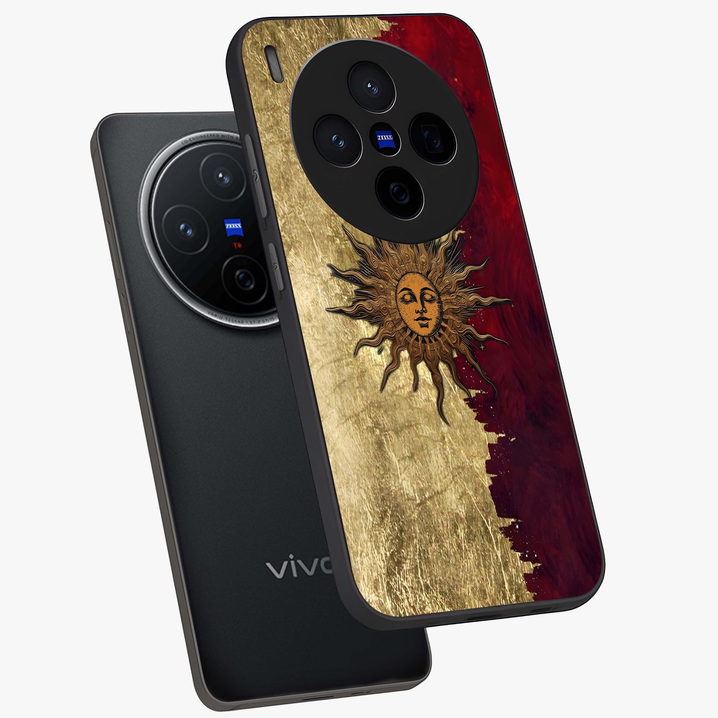 Crimson Sun Majesty Glass Case displayed in angled mockup highlighting majestic crimson sun design with bold aesthetic style.