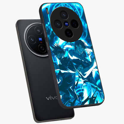Cursed Energy Clash Glass Case displayed in angled mockup highlighting powerful battle inspired graphic with anime style aesthetic.