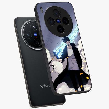 Dark Lightning Anime Warrior Glass Case displayed in angled mockup highlighting powerful lightning themed anime illustration.