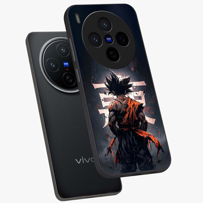 Dark Warrior In Rain Glass Case displayed in angled mockup highlighting dramatic warrior illustration with dark rain aesthetic.