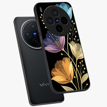 Delicate Multicolor Flowers Glass Case displayed in angled mockup highlighting colorful flower pattern with soft aesthetic style.