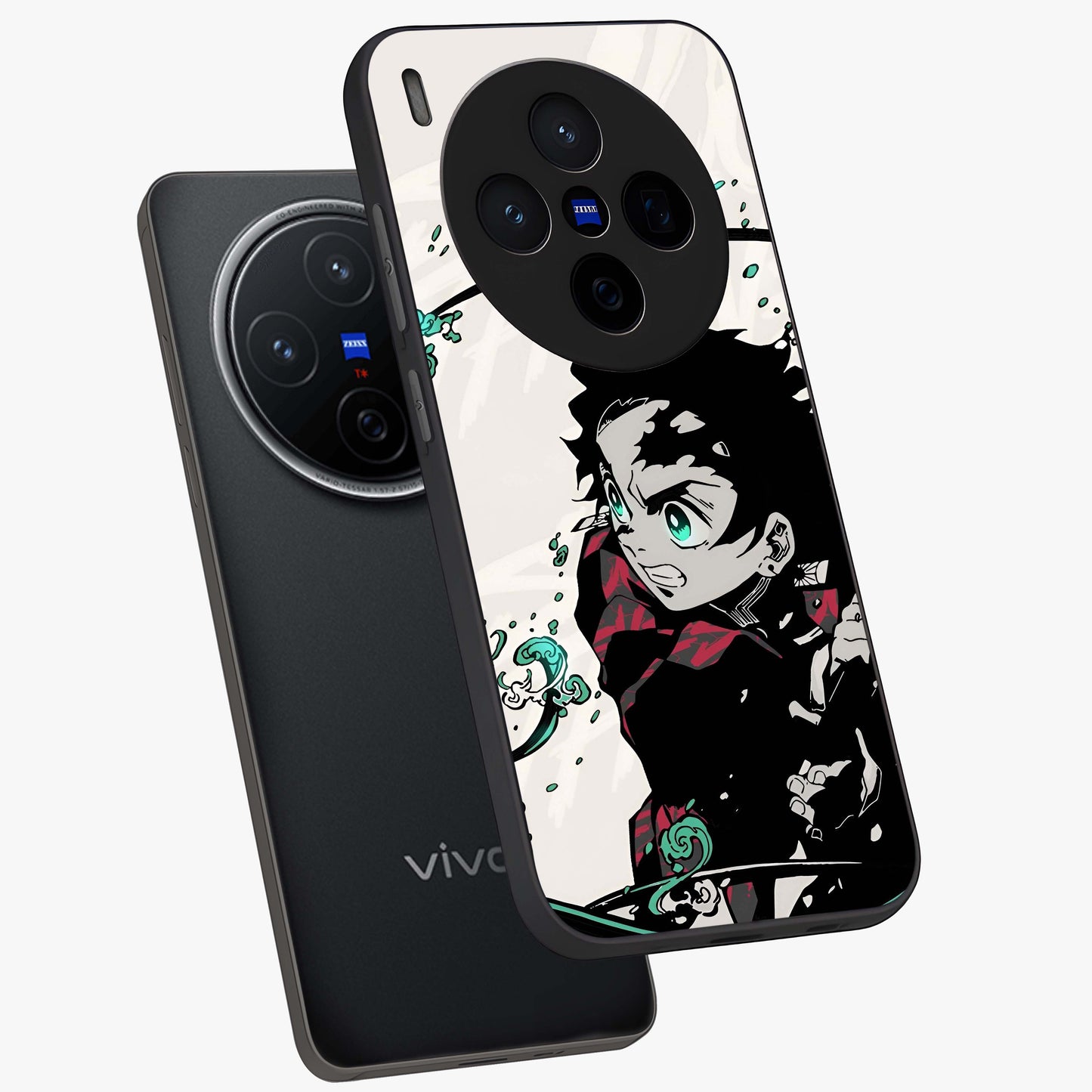 Demon Slayer Glass Case displayed in angled mockup highlighting dramatic anime character design with action aesthetic.
