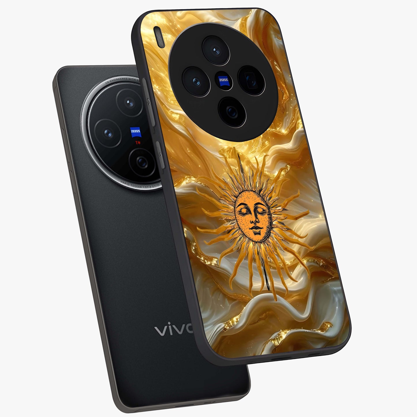 Eternal Golden Glow Glass Case displayed in angled mockup highlighting glowing golden aesthetic design with elegant style.