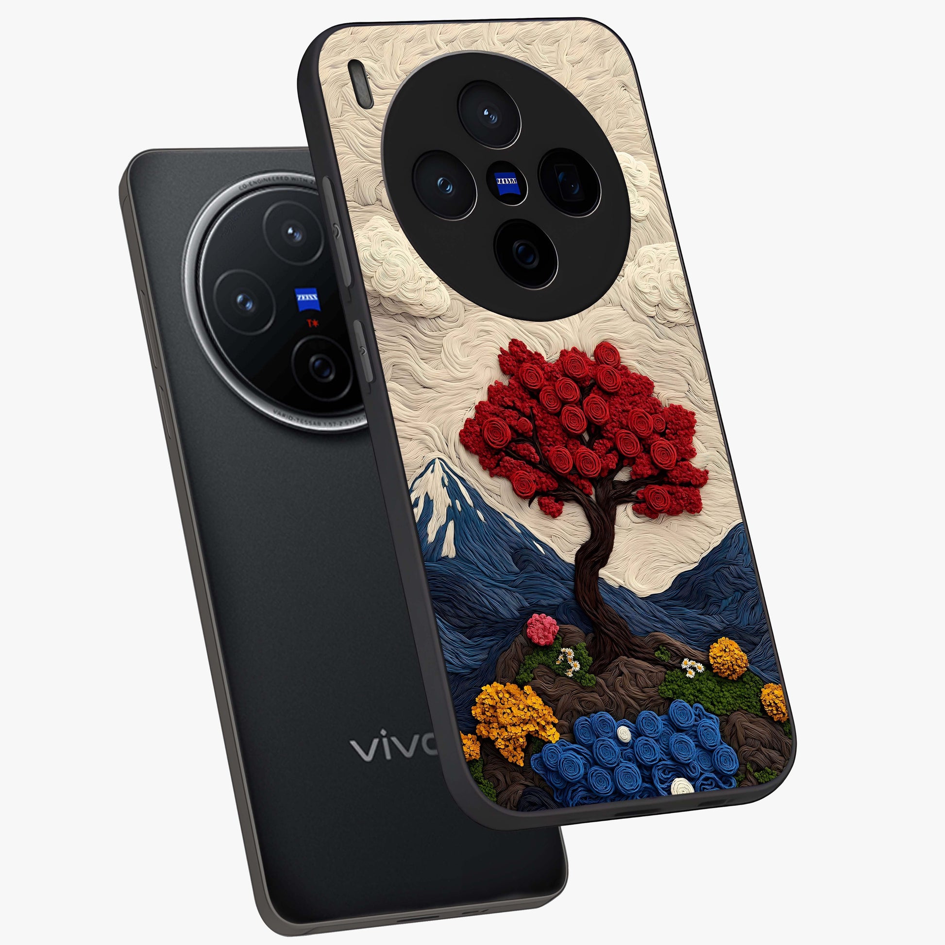 Eternal Nature Tapestry Glass Case displayed in angled mockup highlighting detailed botanical pattern with artistic aesthetic.