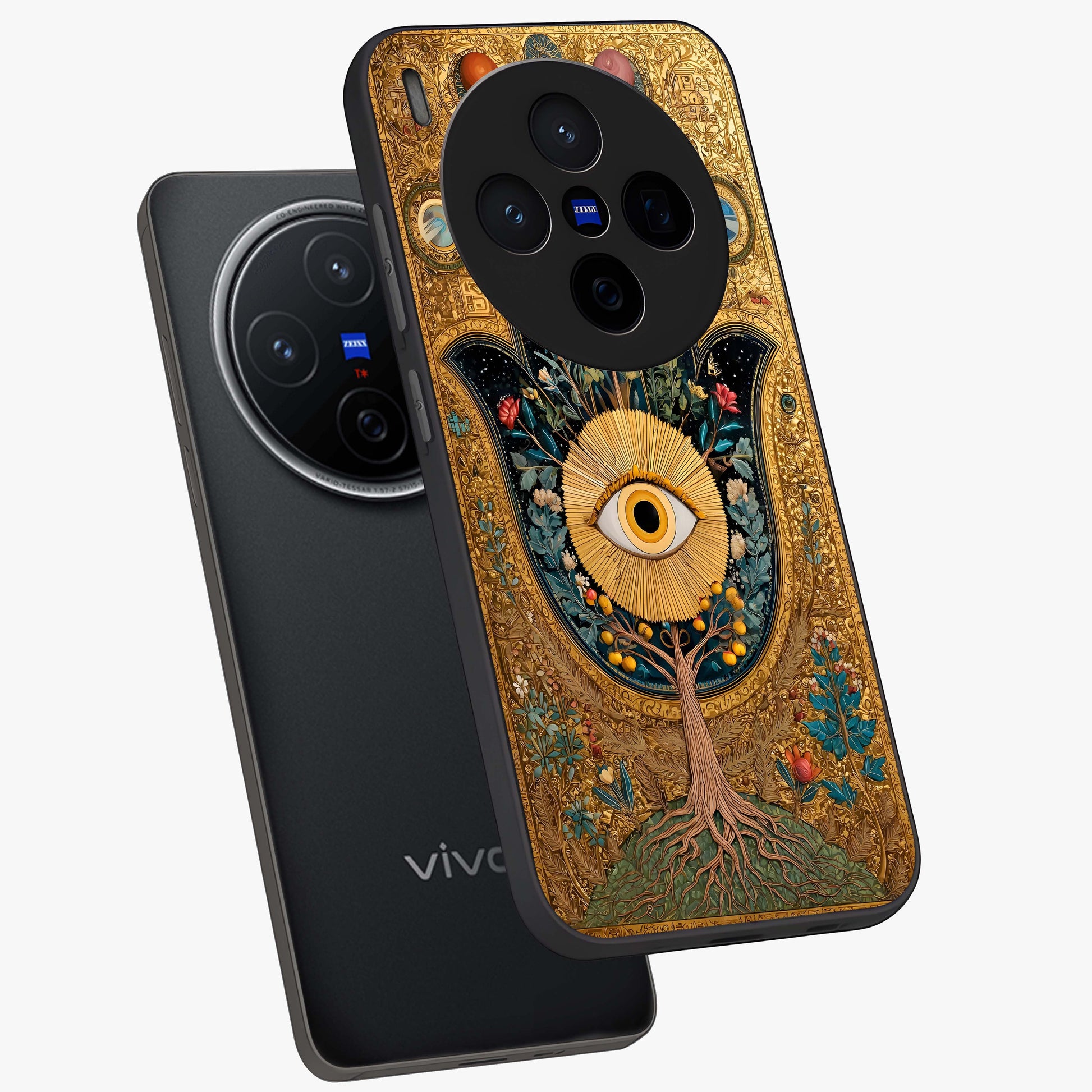 Ethereal Evil Eye Glass Case displayed in angled mockup highlighting protective evil eye symbol with spiritual aesthetic design.