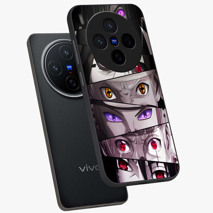 Eyes of Destiny Glass Case displayed in angled mockup highlighting bold eye illustration with mystical aesthetic style.