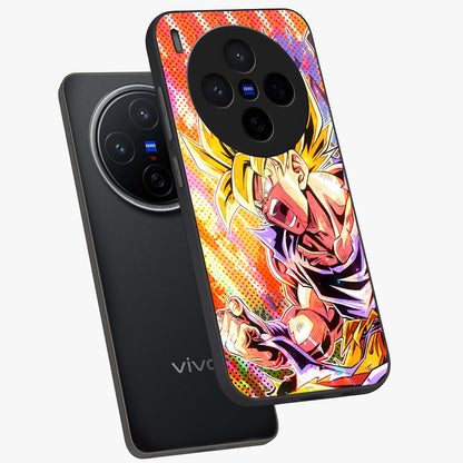 Firing Goku Glass Case displayed in angled mockup highlighting dynamic anime character design with action aesthetic.