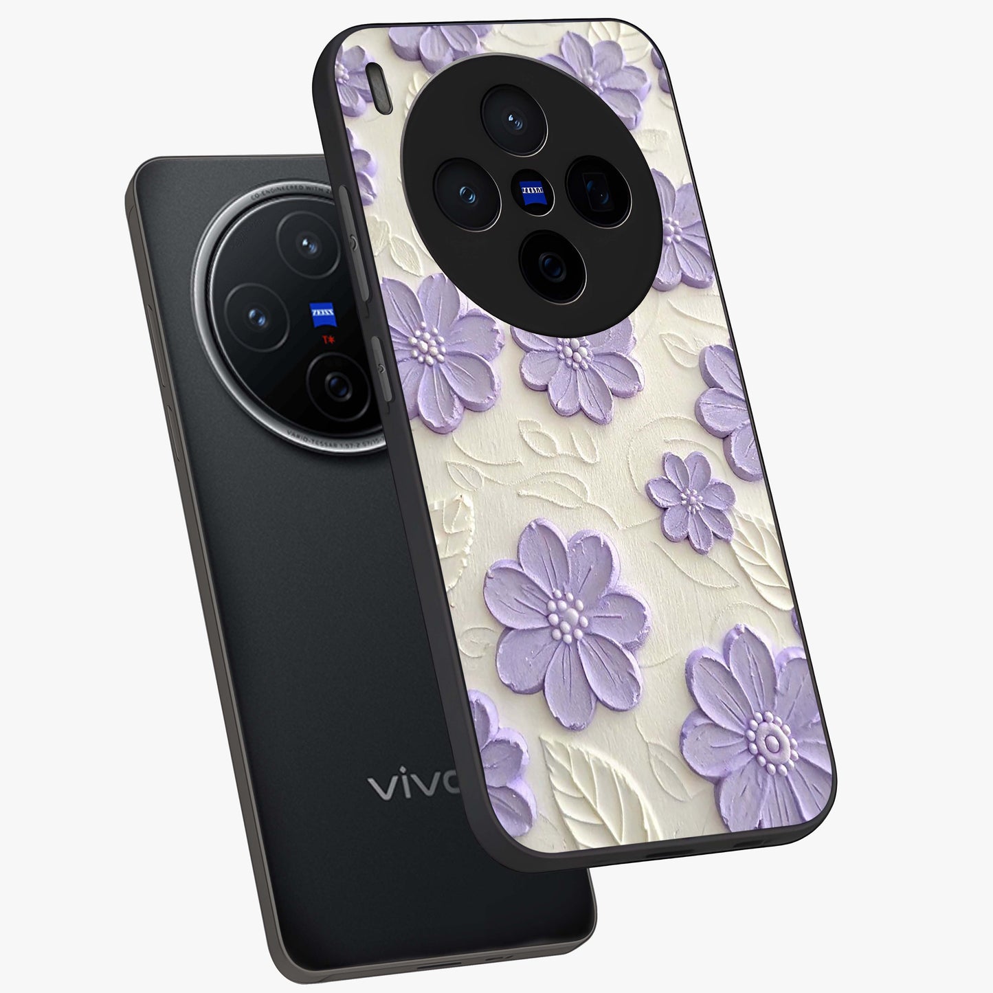 Floral Wall Art With Purple Flowers Glass Case displayed in angled mockup highlighting vibrant purple floral illustration with artistic aesthetic.