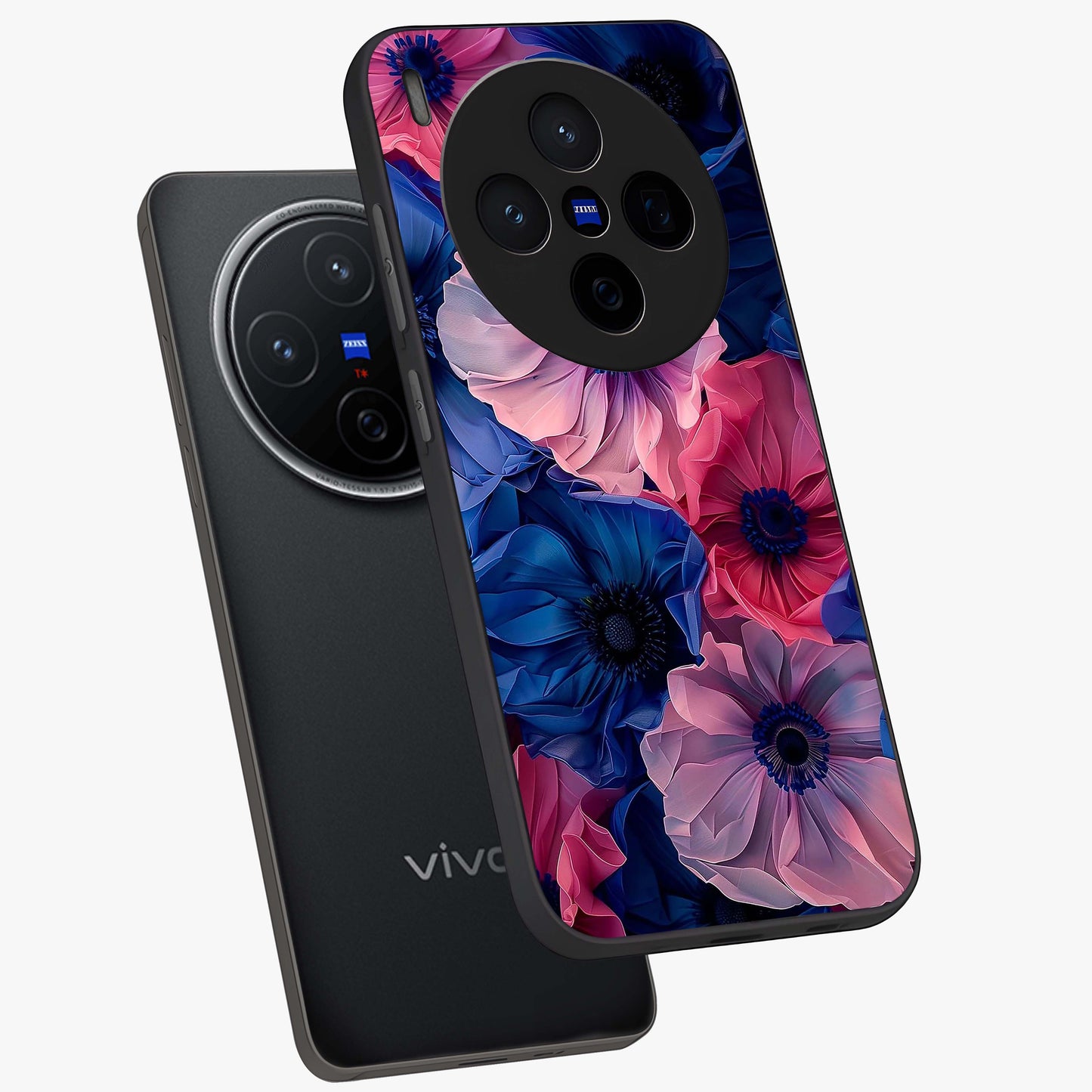 Flower Paper Art Pattern Glass Case displayed in angled mockup highlighting layered paper flower design with artistic aesthetic.
