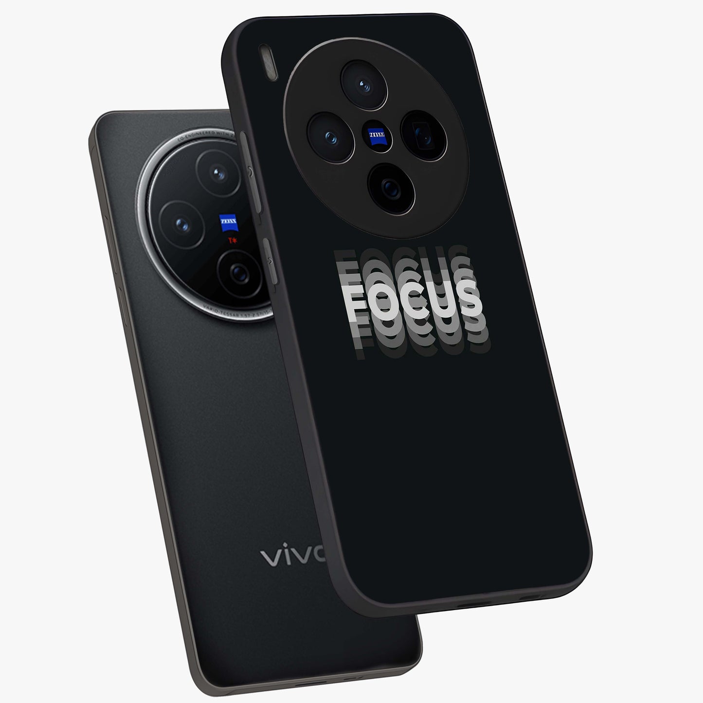 Focus Mode On Glass Case displayed in angled mockup highlighting clean minimal text artwork with modern aesthetic style.