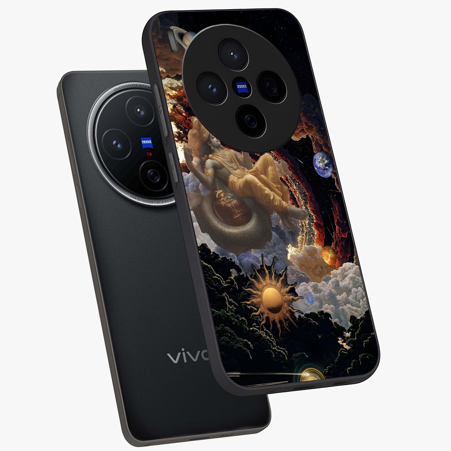 Galactic Divine God Glass Case displayed in angled mockup highlighting powerful celestial deity illustration with galactic aesthetic.