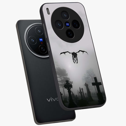 Graveyard Shadow Descent Glass Case displayed in angled mockup highlighting eerie shadow illustration with gothic aesthetic.