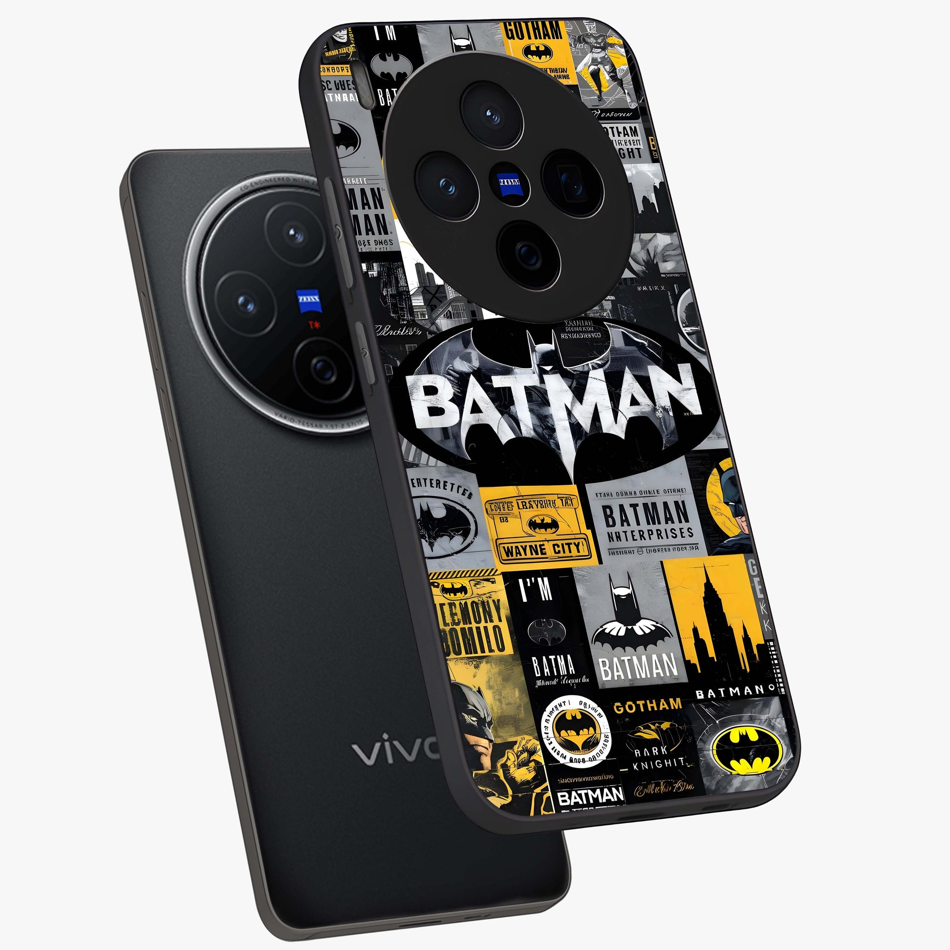 Knight Gotham Rise Glass Case displayed in angled mockup highlighting powerful knight silhouette design with dramatic aesthetic.