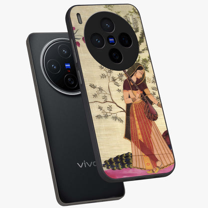 Lady With Veena Art Glass Case displayed in angled mockup highlighting graceful musical illustration with cultural artistic aesthetic.