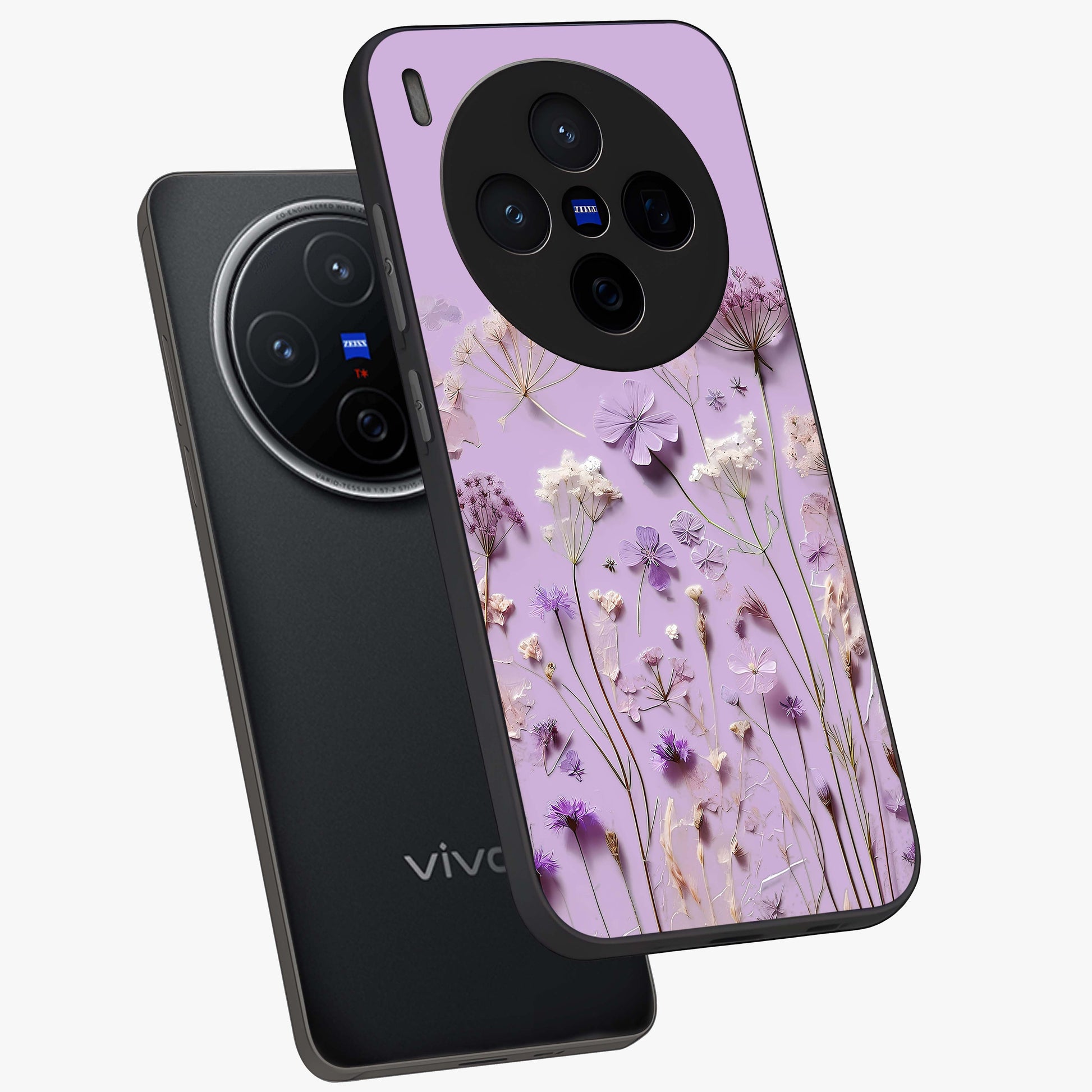 Lavender Blossom Dream Glass Case displayed in angled mockup highlighting dreamy lavender flower design with calming aesthetic style.