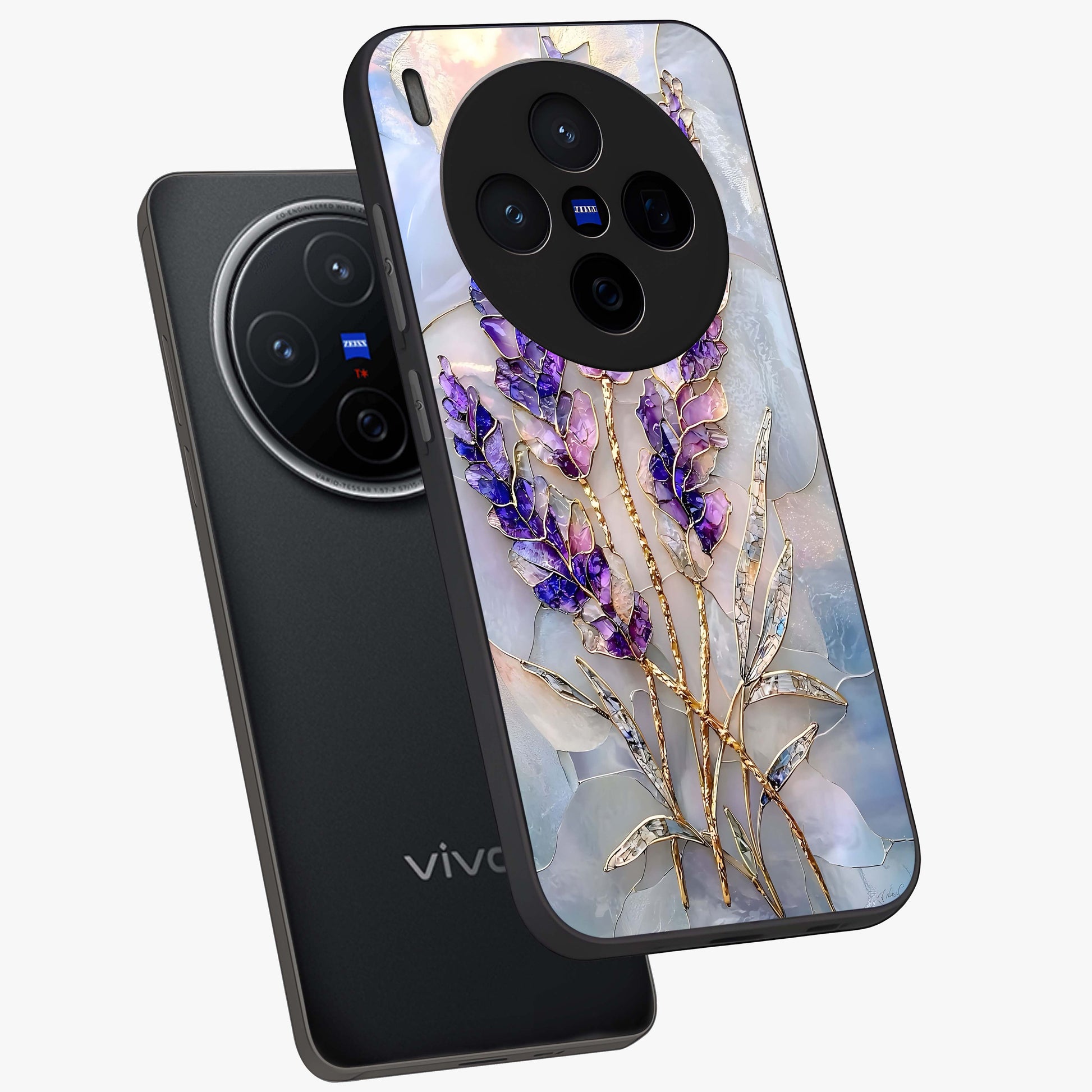 Lavender Dream Glow Glass Case displayed in angled mockup highlighting dreamy purple glow design with soft artistic style.