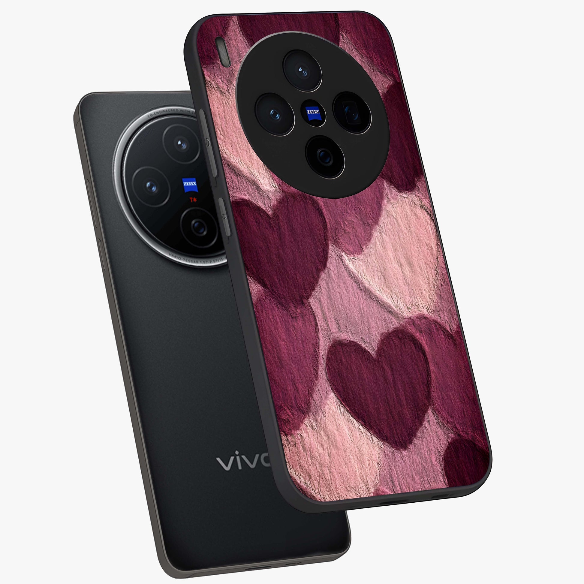 Layered Paper Hearts Glass Case displayed in angled mockup highlighting creative paper craft heart design with romantic aesthetic.