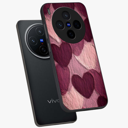 Layered Paper Hearts Glass Case displayed in angled mockup highlighting creative paper craft heart design with romantic aesthetic.