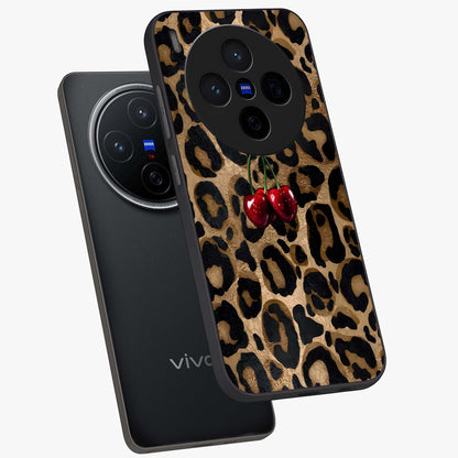 Leopard Wild Cherry Glass Case displayed in angled mockup highlighting bold animal print design with playful cherry aesthetic.