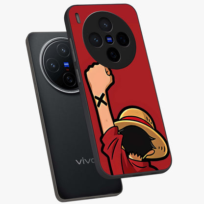 Luffy X Spirit Glass Case displayed in angled mockup highlighting powerful anime design with energetic action aesthetic.