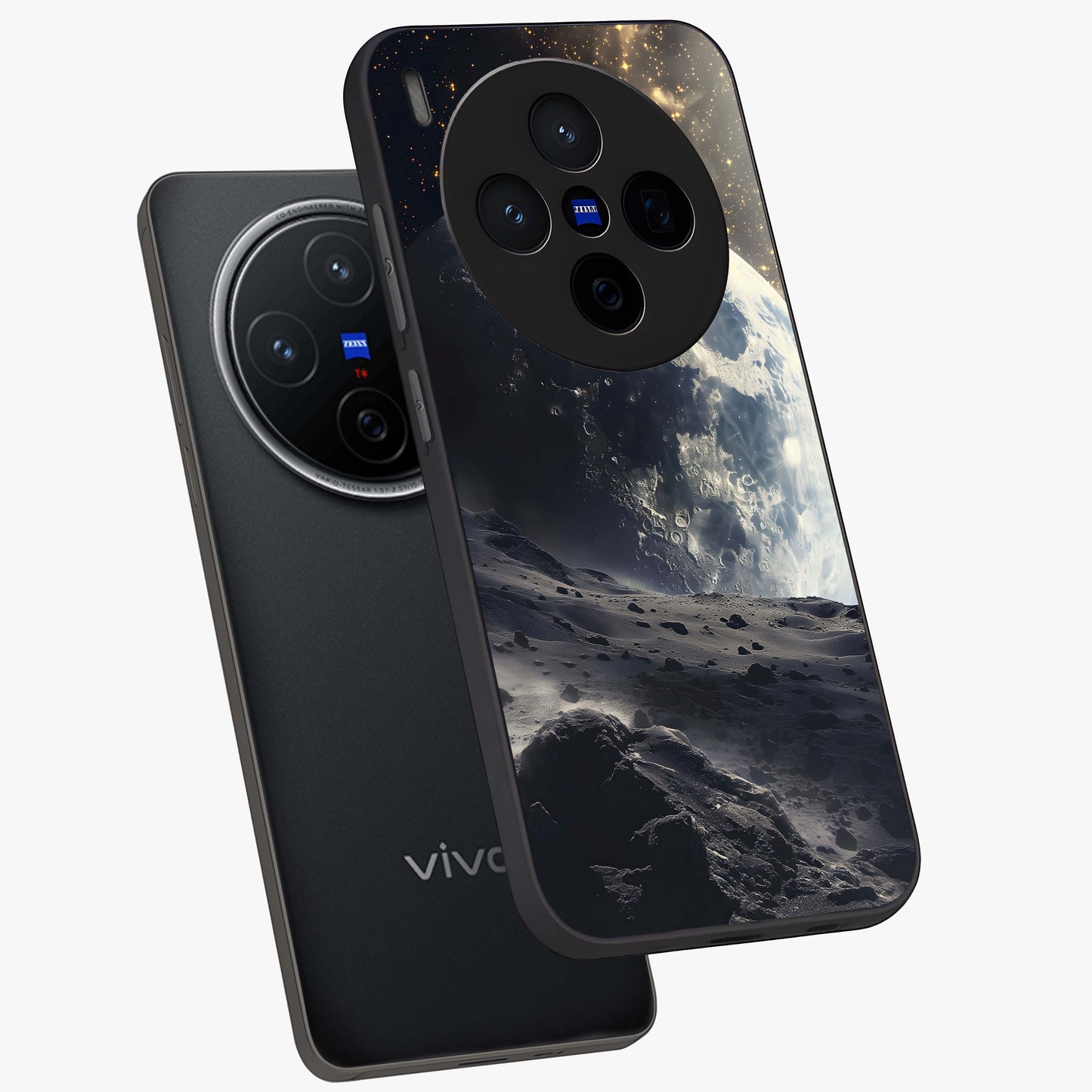 Lunar Horizon Glow Glass Case displayed in angled mockup highlighting celestial moon design with dreamy night aesthetic.