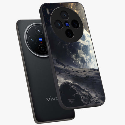 Lunar Horizon Glow Glass Case displayed in angled mockup highlighting celestial moon design with dreamy night aesthetic.